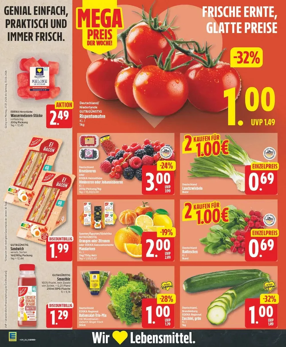 Edeka Prospekt ab 27.07.2026 Angebote Blättern 2 edeka prospekt juli 27 august 1 2