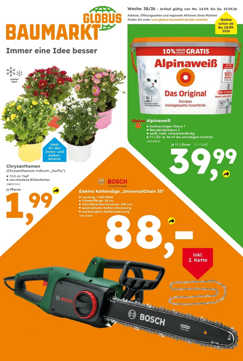 Globus Baumarkt Prospekt ab 14.09.2026 Angebote Blättern 1 globus baumarkt prospekt kw-38
